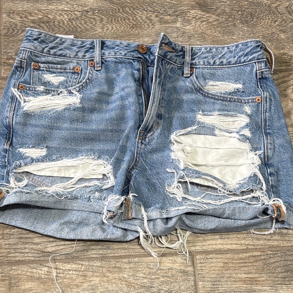 American Eagle Outfitters Blue Distressed Jean Shorts